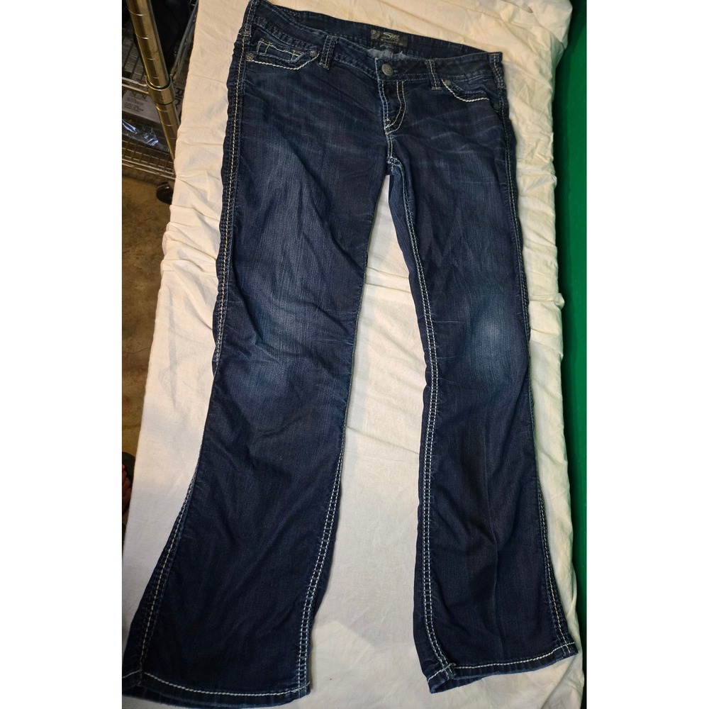 Silver Jeans Co Frances Bootcut Jeans Dark Wash Contrast Stitch W31 L31 READ